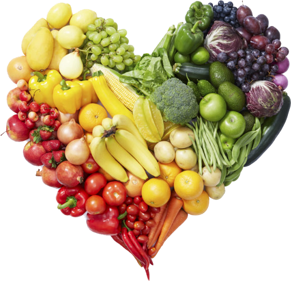 Fresh fruit arranged in a heart shape